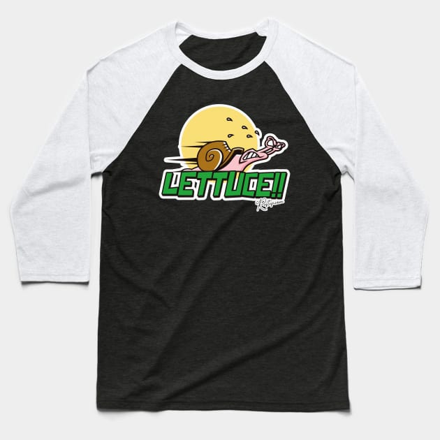 Comical Funny Lettuce The Racing Speed Snail Baseball T-Shirt by RuftupDesigns